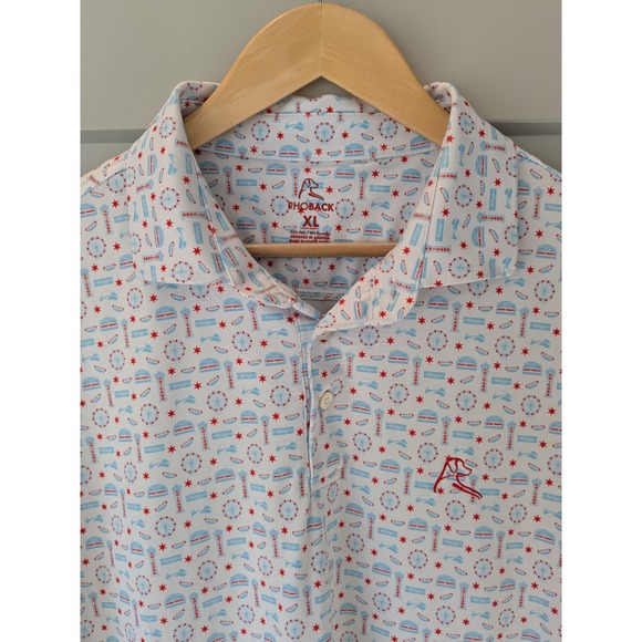 Rhoback Mens XL Polo Shirt Chicago Themed Print Short Sleeve Golf Casual - Picture 2 of 8